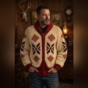 Authentic 1950s Mary Maxim Pueblo Indian Wool Zip Cardigan Men’s M/L